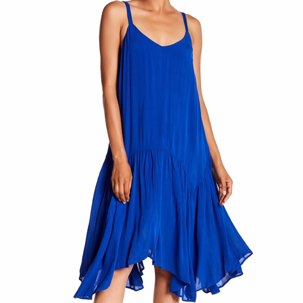 Scoop Neck Spaghetti Strap Dress Sea Blue Medium